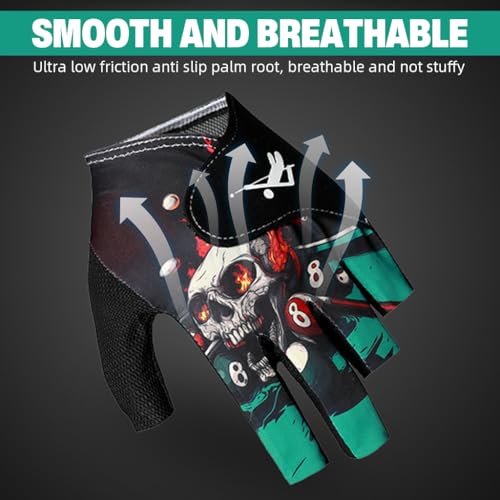Proberos® Left Hand Open-Finger Billiard Glove Stretchy Ice Silk Nylon Anti-Slip Microfiber Palm Skull Print Hook & Loop Closure Breathable Snug Fit for Pool Players 2PCS Proberos® Left Hand Open-Finger Billiard Glove Stretchy Ice Silk Nylon Anti-Slip Microfiber Palm Skull Print Hook & Loop Closure Breathable Snug Fit for Pool Players 2PCS